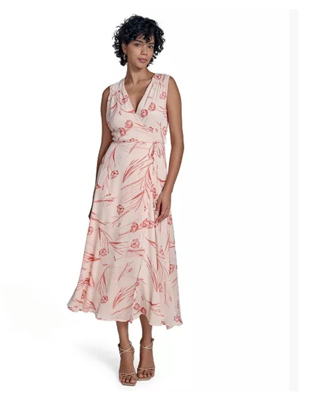 Calvin Klein Floral Maxi Dress Size 6 Blush Pink Sleeveless Surplice V-Neck $139